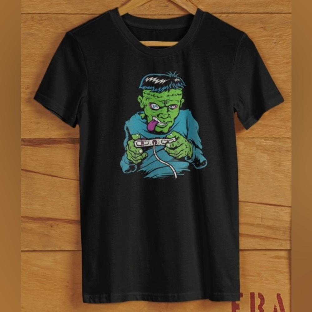 Zombie Frankenstein Gamer Halloween Kid’s Black Tee NWT